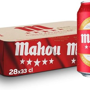 Mahou 5 Estrellas, Pack de 28 Latas x 33 cl, Cerveza Especial Dorada Lager Con Sabor 5 Estrellas, 5.5% Volumen de Alcohol