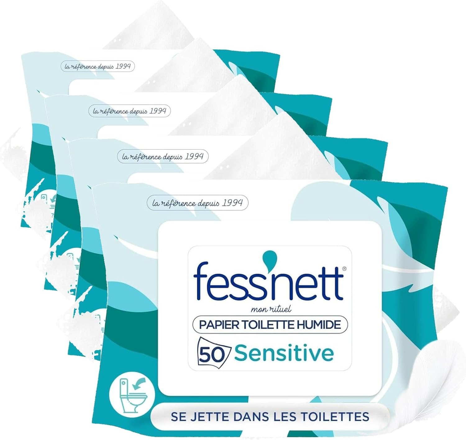 Fess Nett Fess'nett Papier Toilette Humidifié Sensitive 50 Pièces 1 Unité (Lot de 4)