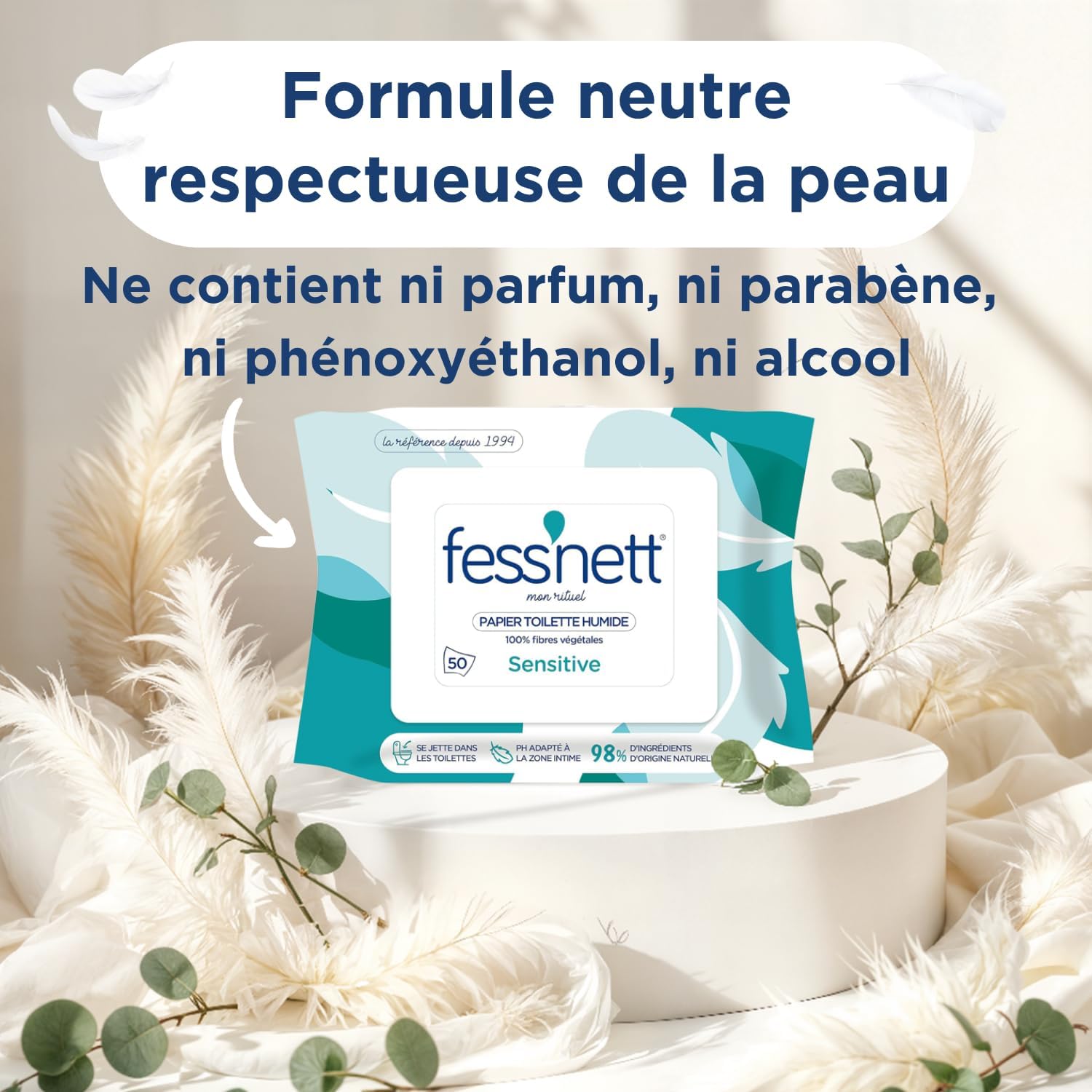 Fess Nett Fess'nett Papier Toilette Humidifié Sensitive 50 Pièces 1 Unité (Lot de 4) – Image 6