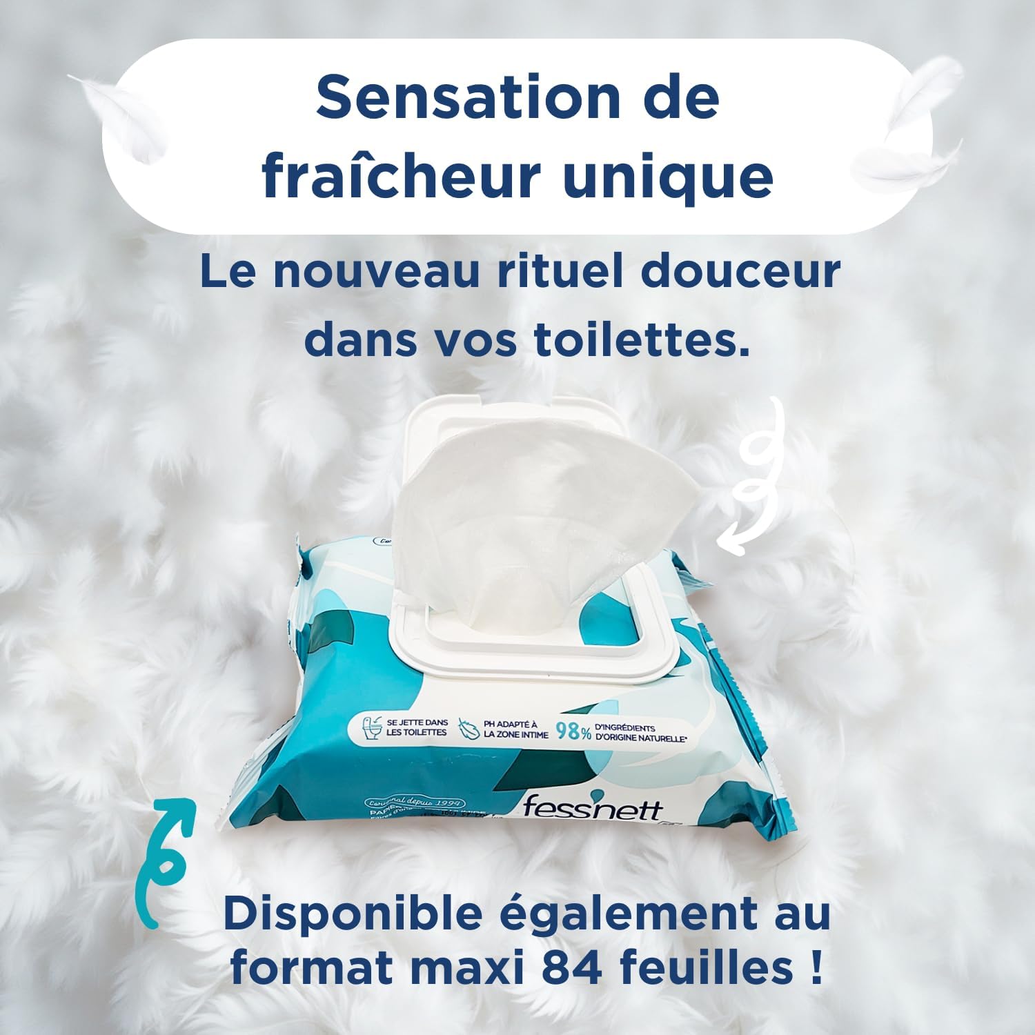 Fess Nett Fess'nett Papier Toilette Humidifié Sensitive 50 Pièces 1 Unité (Lot de 4) – Image 4